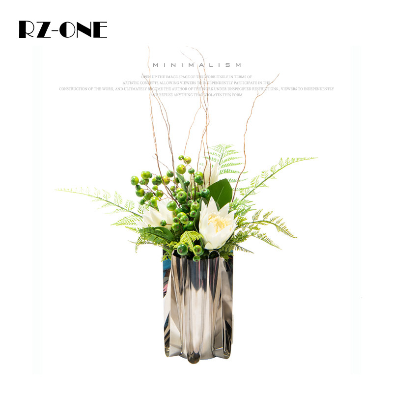 Rzone 不锈钢轻奢现代简约仿真花艺茶几餐厅售楼部贵宾区桌面摆件