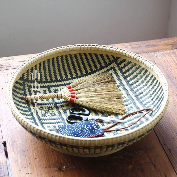 竹编收纳筐高端精品针线点心竹匾篮子手工艺收藏工艺品 山山竹木