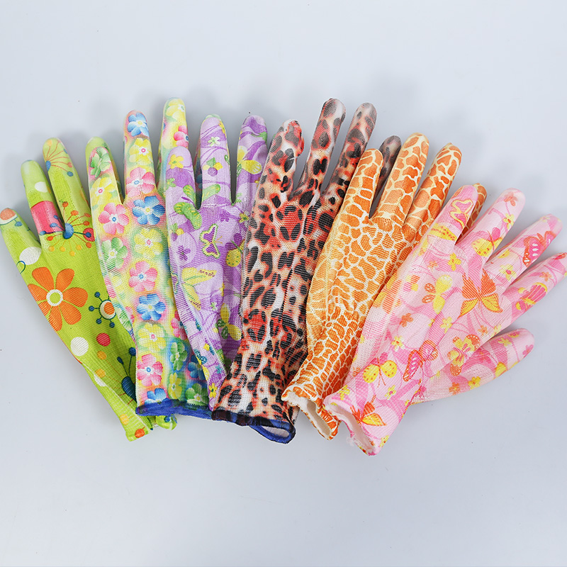 12双价 薄款尼龙印花PU手套涂掌浸胶防滑家务涂胶劳保手套