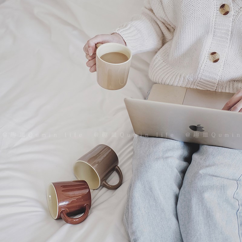 ins日式莫兰迪色系牛奶杯简约咖啡杯陶瓷杯马克杯早餐杯vintage
