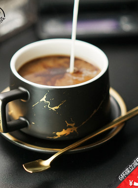 咖啡杯碟欧式小奢华意式咖啡杯 ins带盖带勺精致高级陶瓷杯子套装