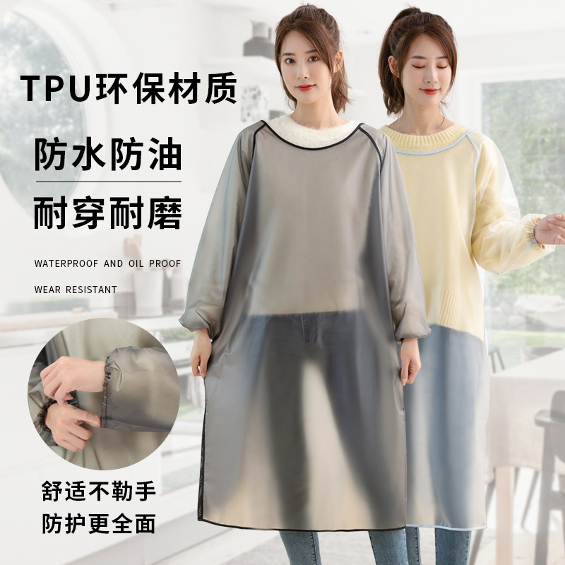 大人罩衣女长袖围裙家用厨房防水防油反穿衣马甲皮工作服定制logo