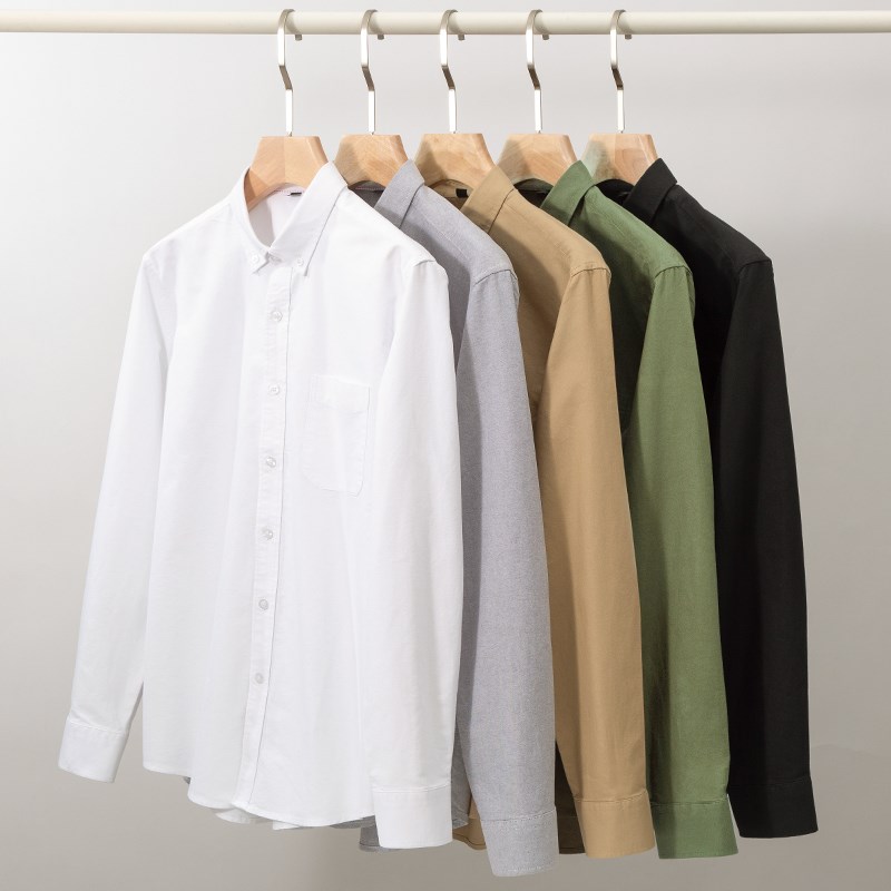 定制牛津纺衬衫男刺绣LOGO奶茶店餐饮服工装橙色日系休闲衬衣