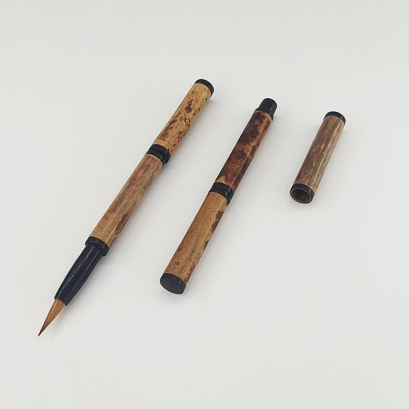 明便携行囊笔精纯狼毫小楷毛笔老湘妃竹黑檀写小字细头灵飞经