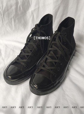thomos  全黑色高帮帆布鞋女小众设计情侣板鞋港味日系小黑鞋