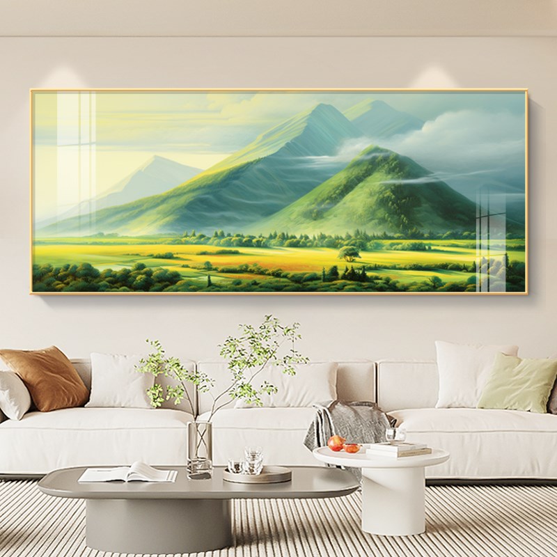 巨人山客厅西墙装饰画有山无水靠山图沙发背景墙挂画现代简约壁画