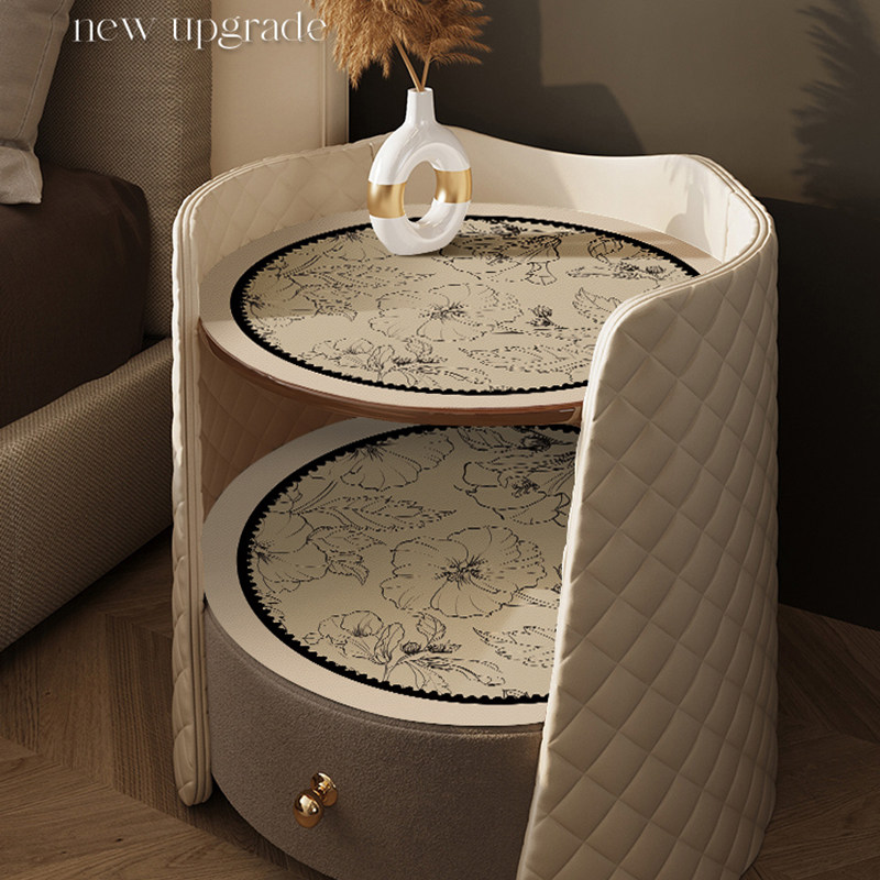 双层圆形床头柜垫子美式奶油风皮革圆桌垫防水桌布卧室桌面保护垫,居家布艺,桌布,淘宝优惠券,粉丝福利购,淘宝优惠卷