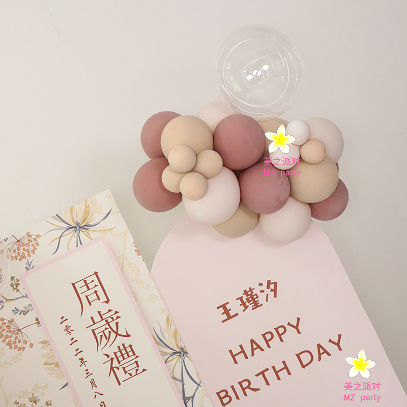网红奶茶气球链男女宝宝百日宴儿童周岁百天生日装饰场景布置套装