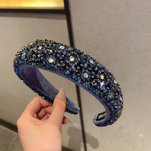 高级气质发箍满钻丝绒质感精致甜美花朵水钻2024新款高颅顶头箍女