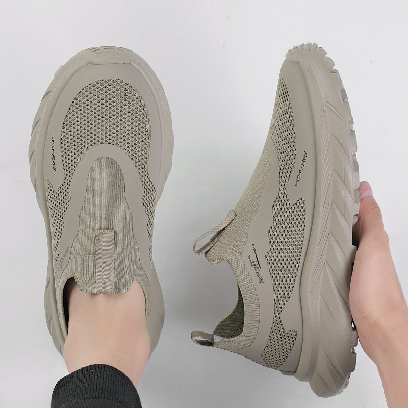 男鞋春季新款透气防臭飞织网面一脚蹬软底增高男士休闲运动鞋子潮