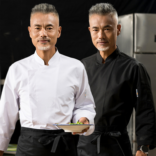 酒店厨师工作服长袖男女秋冬装餐饮烘焙厨房专用厨师服装高档纯棉