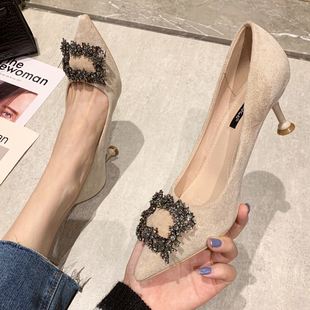 黑色高跟鞋女夏职业职场细跟2021年新款上班水钻猫跟大码工作5cm