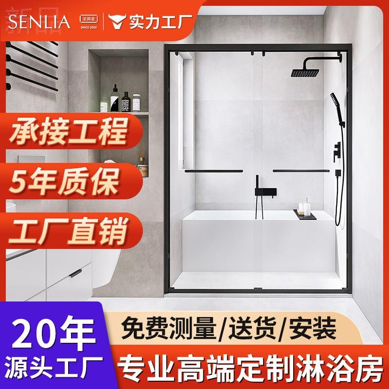 淋浴房移门一字形卫生间玻璃隔断干湿分离洗澡间浴室玻璃门