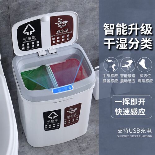 智能感应式电动踢踏密封自动开合干湿分类垃圾收纳桶家用客厅卫D