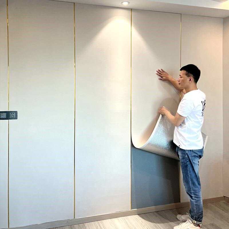 墙布自粘加厚奶油风墙纸电视背景墙床头软包墙板装饰卧室客厅壁布