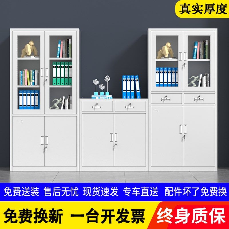 钢制办公室文件柜铁皮凭证档案矮柜武汉玻璃门书柜储物更衣柜带锁