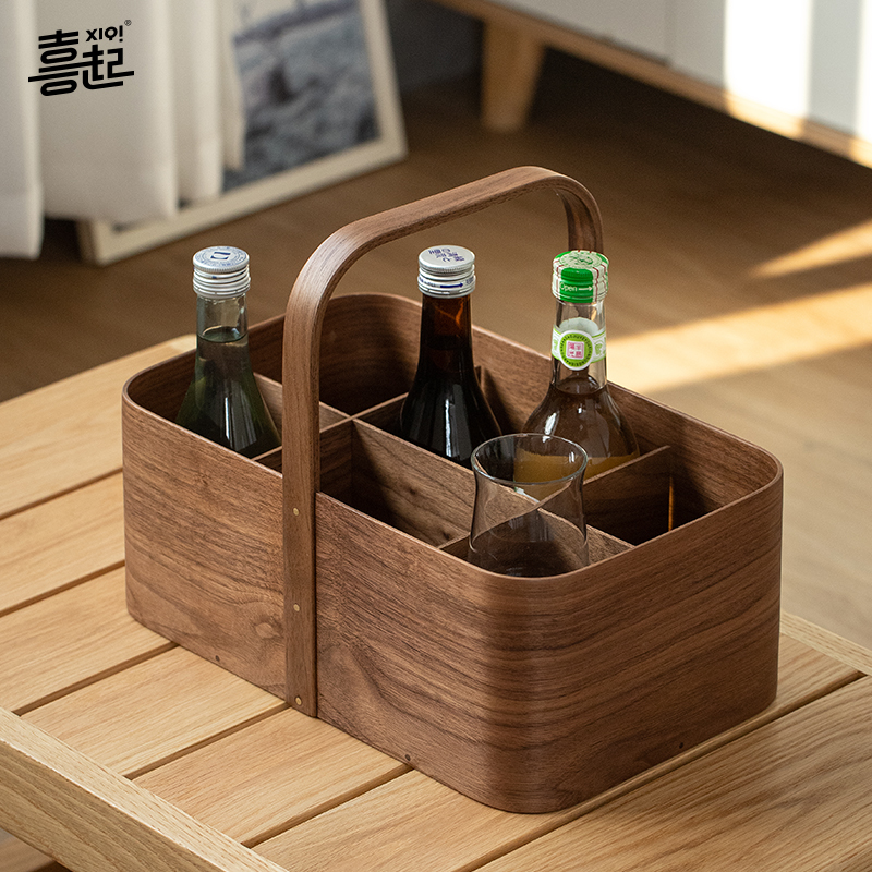 黑胡桃木手提茶具收纳盒夏克盒 茶空间摆件软装饰杂物盒野餐篮子