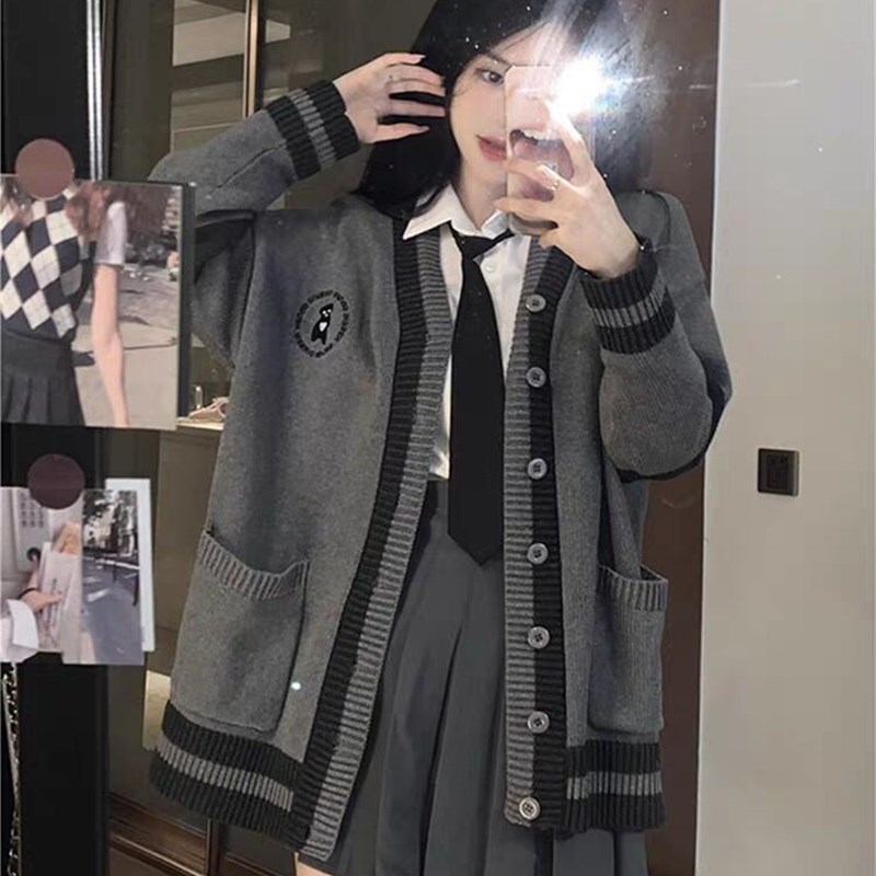 秋冬装搭配一整套高级感御姐小个子学院风毛衣开衫百褶裙两件套装