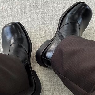 切尔靴男款方头德比鞋英伦厚底增高烟筒靴冬季加S绒拉链高帮马丁