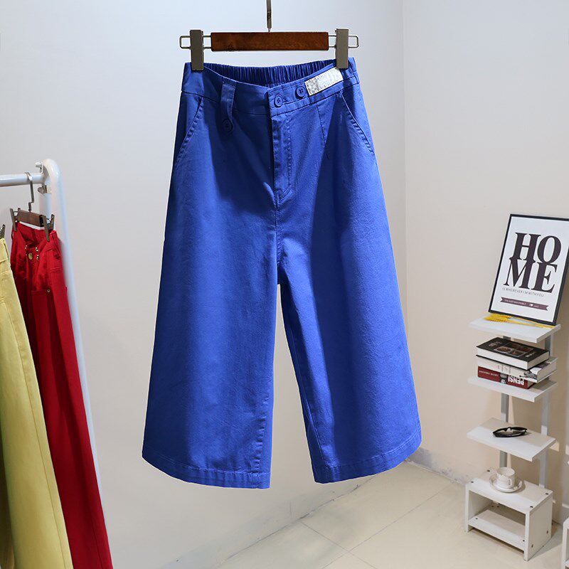 松紧腰弹力显瘦牛仔七分阔腿裤女夏季新款宽松百搭薄款休闲直筒裤
