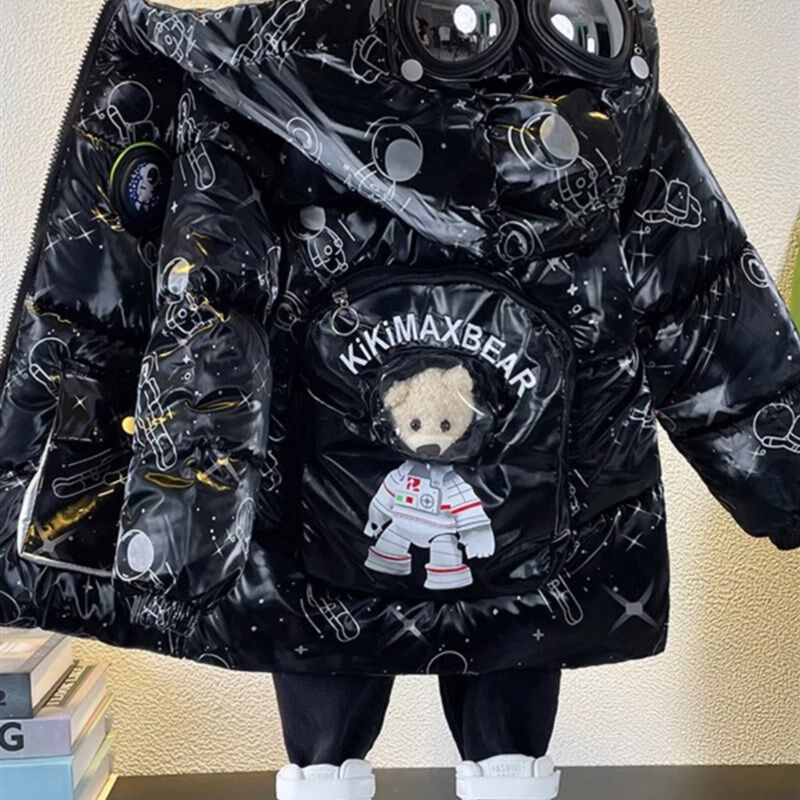 男童加绒加厚冬装棉服2025新款男孩中小童太空人U羽绒棉衣中长款