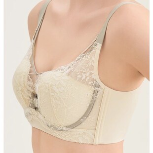 夏季白色薄B杯记忆钢圈聚拢文胸 轻薄款透气蕾丝纸片杯内衣女显小