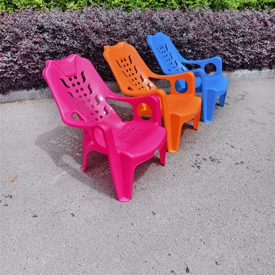 塑料加厚靠背沙滩椅躺椅休闲椅塑胶高背扶手椅大排档椅子广东省凳