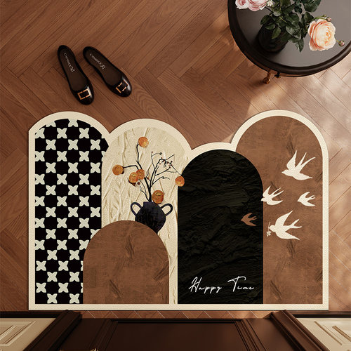 中古风高级d感可裁剪入户门地垫耐脏免洗pvc进门皮革地毯脚垫定制