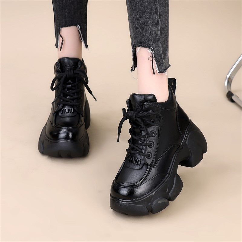 小个子增高厚底马丁靴女2024秋冬新款英伦风短靴显脚小单靴小码34