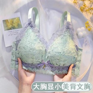 美背女士内衣女薄款 胸罩 大胸显小文胸无钢圈聚拢防下垂收副乳大码