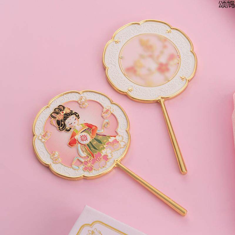 手柄化妆镜子古典古风金属XX其他持镜 金属旅古风游纪念持品手随