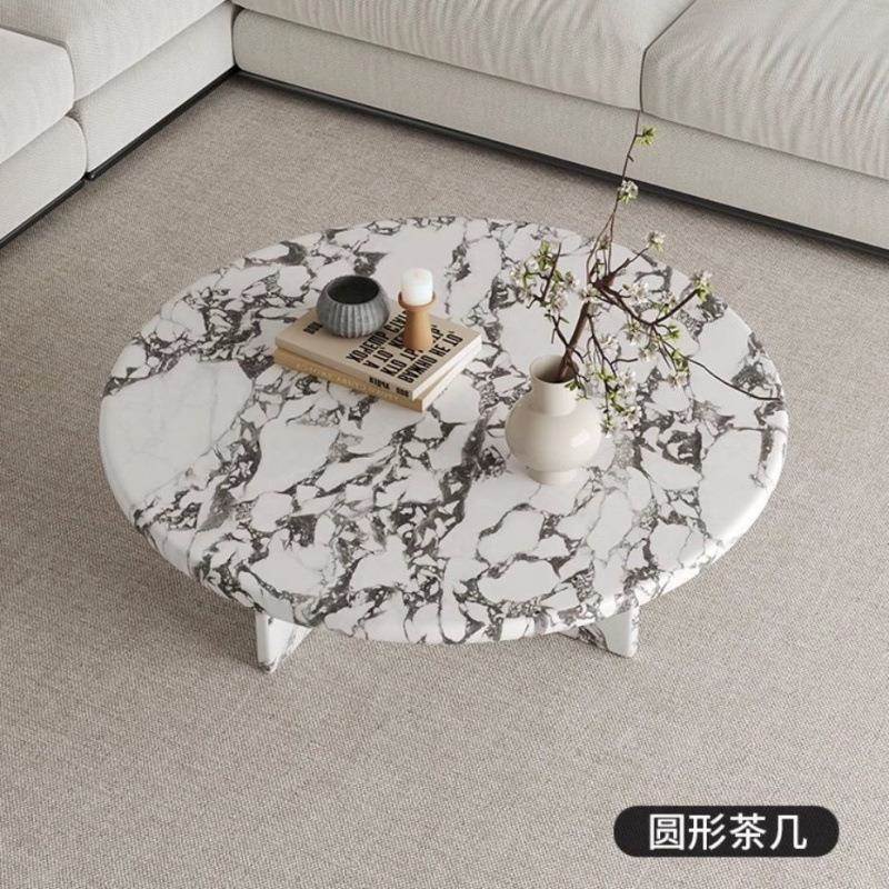 法式异奶风天然大油石茶几形圆形WSN高级感客厅家用小户理型沙发