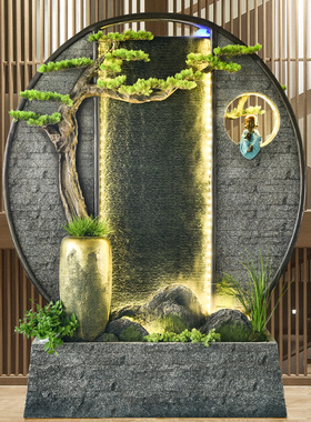 水幕墙流水屏风阳台新中式别墅鱼池布置水景喷泉假山室外景观摆件