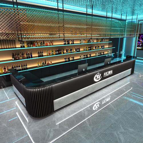 工业风台球吧台电竞酒店健身房前酒台厅吧接待台转角BJB收银台