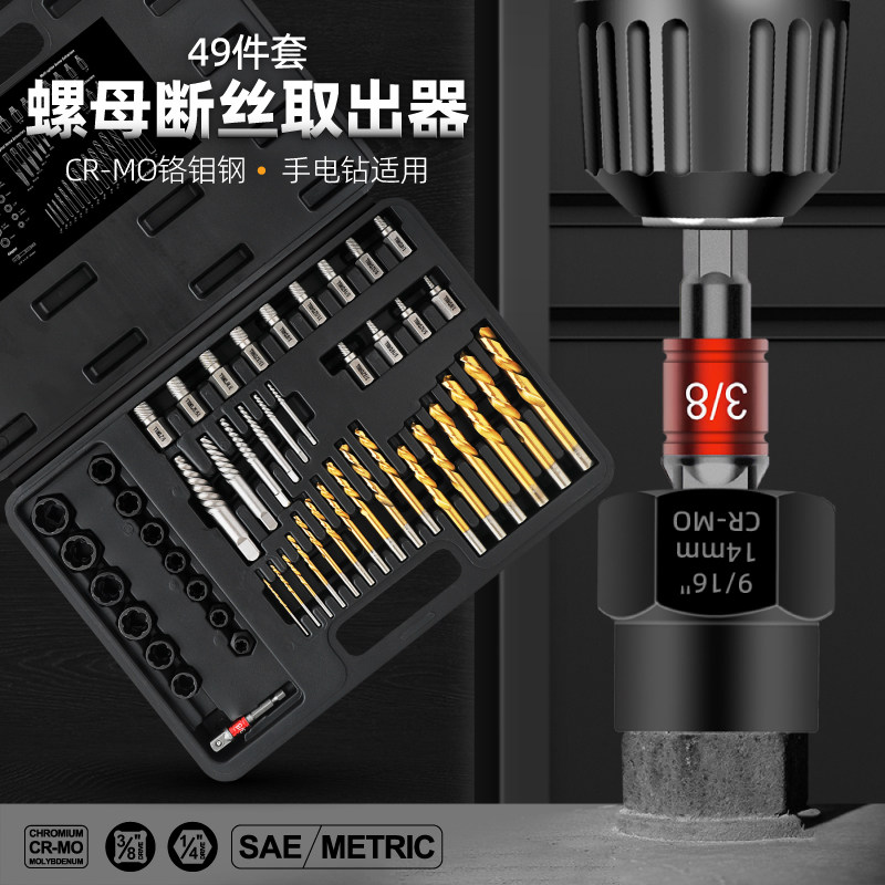 螺母断丝取出器反牙套筒防盗生锈破损滑丝螺栓丝专用拆除工具套装