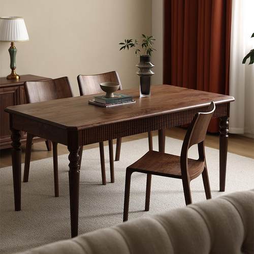 桌子方形饭全桌实木无品牌/餐桌法式餐组台复长古黑胡桃木轻餐桌