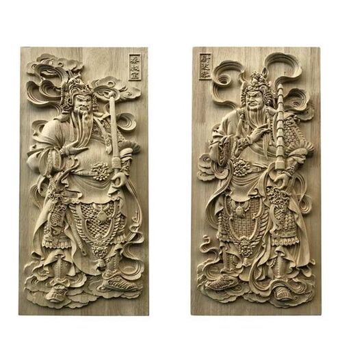 实木雕刻门楼中式庭院浮雕贴花门神D古代人物秦叔宝尉迟恭福禄门