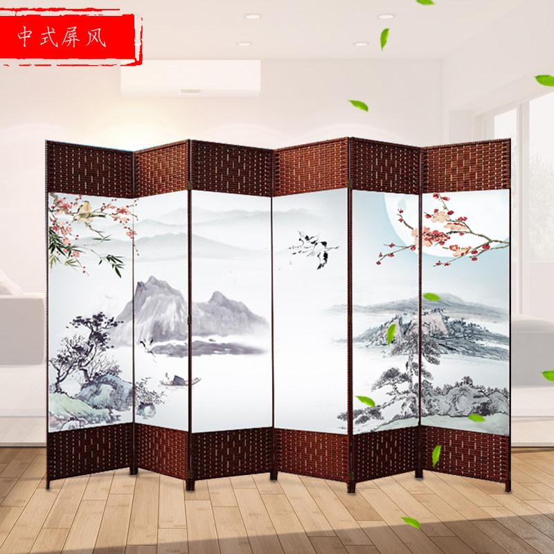 经济型中式简f易屏风隔断墙折屏客厅卧室简约现代折叠移动布衣屏