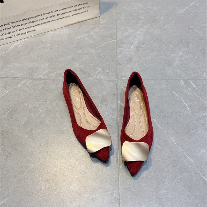 法式职业通勤女鞋2025秋季新款方扣黑色工作鞋平底软底绒面单鞋女,女鞋,浅口单鞋,淘宝优惠券,粉丝福利购,淘宝优惠卷