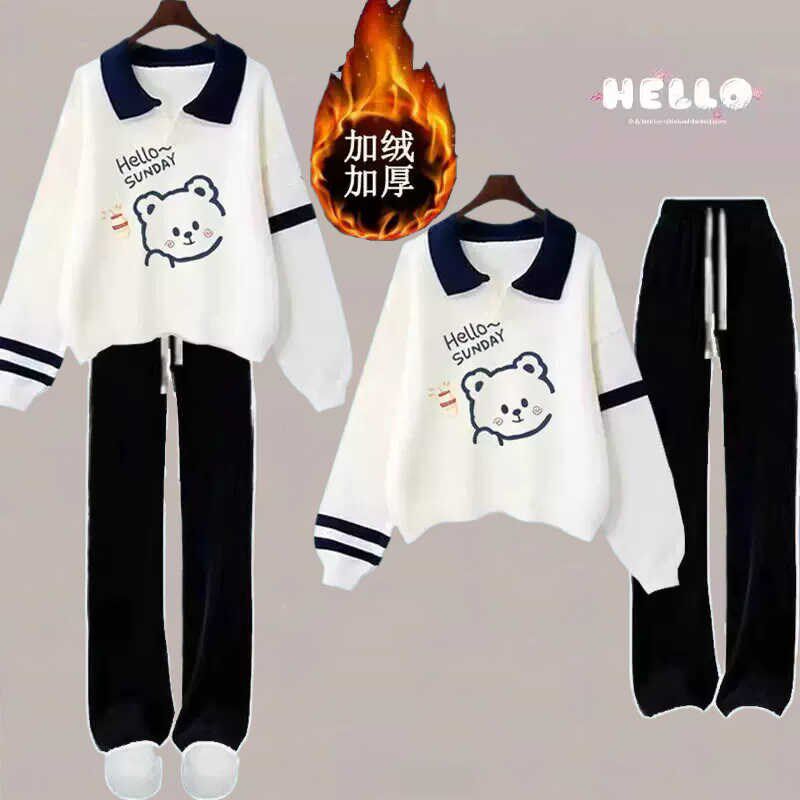 女大童高级感套装秋冬季加绒加厚长袖polo衫初高中生阔腿裤两件套,童装/婴儿装/亲子装,套装,淘宝优惠券,粉丝福利购,淘宝优惠卷