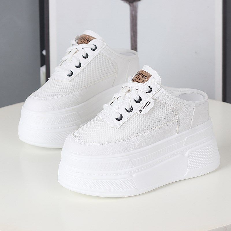 超高跟内增高12CM包头半拖鞋女夏季网面小个子显瘦松糕厚底网拖鞋,女鞋,包头拖,淘宝优惠券,粉丝福利购,淘宝优惠卷