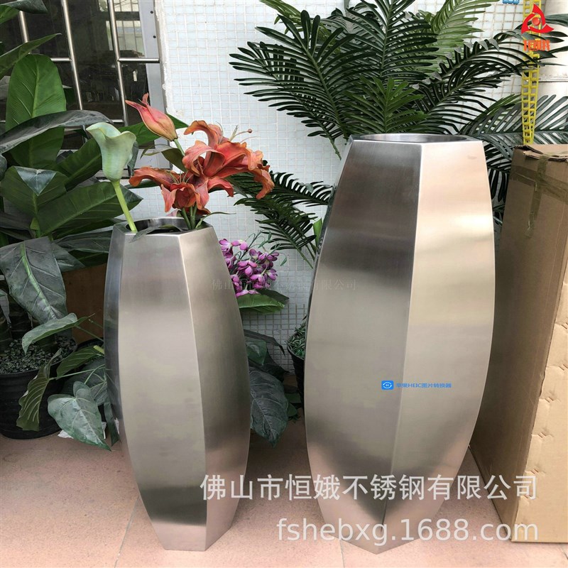 201拉丝不锈钢花盆 电镀圆弧形不锈钢花X箱 金属花钵