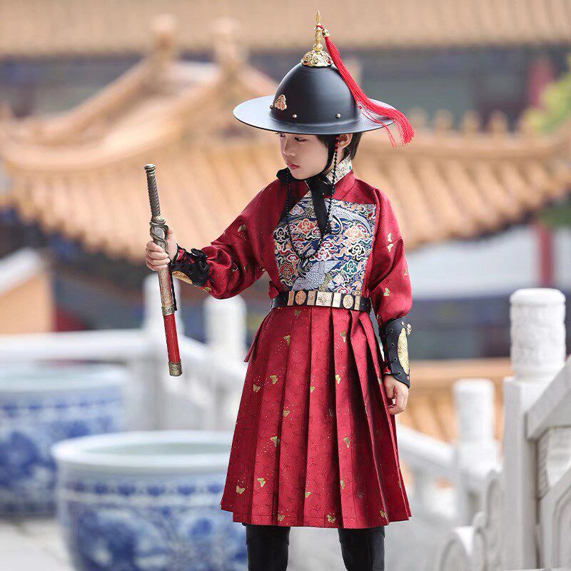 2025春秋红色男女锦衣卫贴里飞鱼服儿童妆花国风织金高端织金