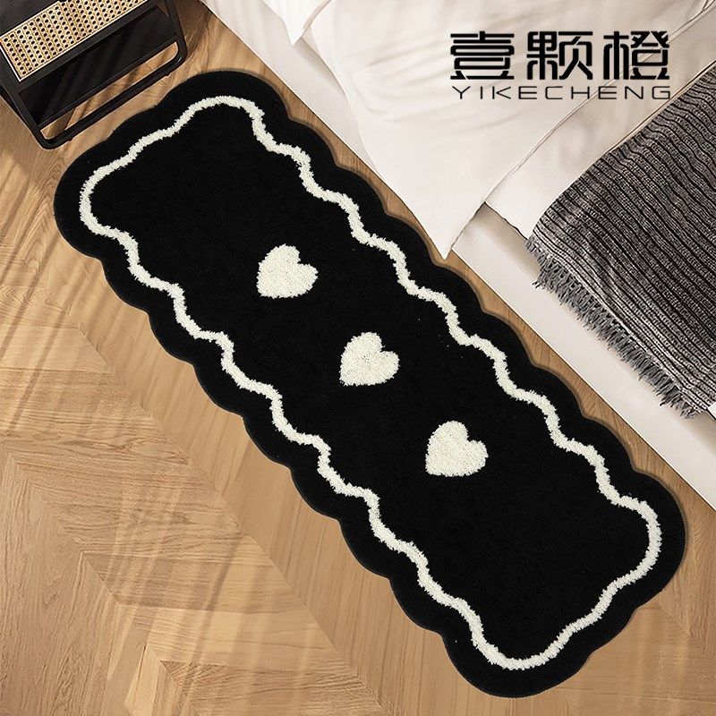黑白爱心地毯卧室床边毯高级感少女房间毛绒脚垫主卧床前长条地垫,居家布艺,床边毯,淘宝优惠券,粉丝福利购,淘宝优惠卷