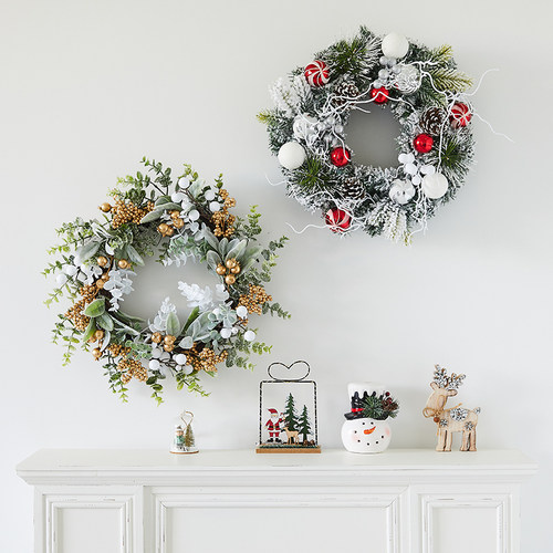 耶诞节装饰品门挂花环酒店橱窗场景布置植绒装扮耶诞藤条花环挂件