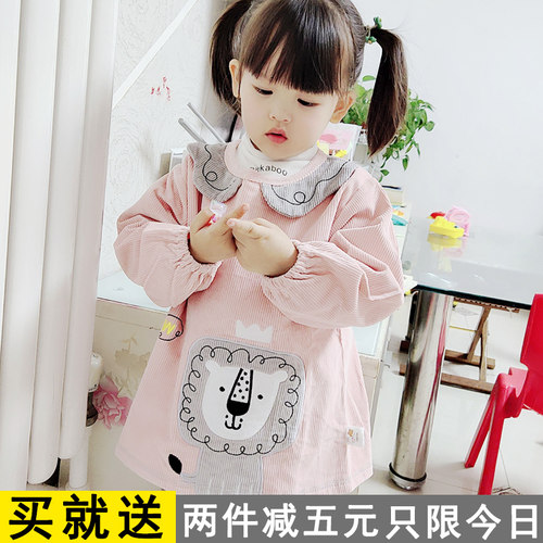 宝宝儿童a防水罩衣婴儿加厚护衣灯芯绒公主反穿衣长袖吃饭围兜女