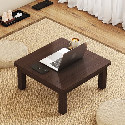 榻榻米茶桌炕桌吃饭农村茶几飘窗矮桌实木学习桌楠竹带抽屉正方形