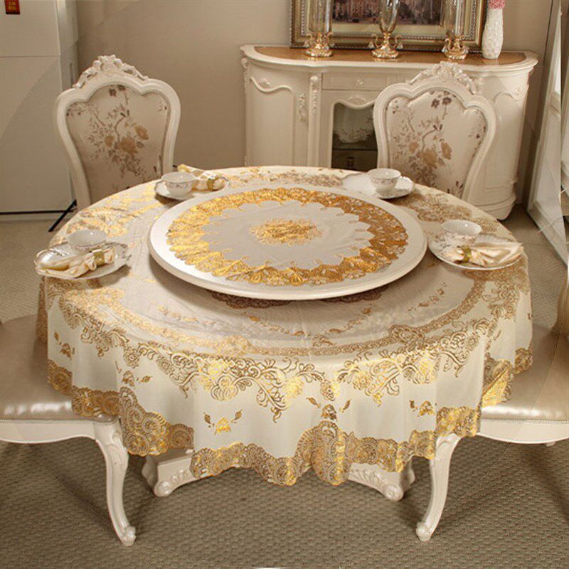 圆桌带转盘桌布防水防油免洗家用pvcH欧式双层圆形转桌台布餐桌垫