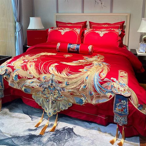 豪华中式龙凤刺绣婚庆全棉四件套纯棉被套床单结婚高级感床上用品