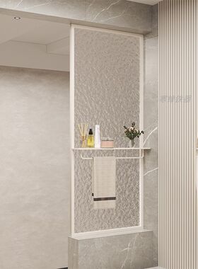 钢化水波纹玻璃屏风隔断洗手池半墙卫生间现代简约铁艺不锈钢置物